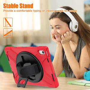 For iPad 10th Gen 10.9 2022 Rotatable Kickstand Grip Heavy Duty Hard Rugged Tablet Case(Red)