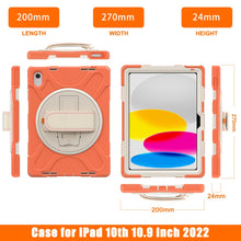 For iPad 10th Gen 10.9 2022 Rotatable Kickstand Grip Heavy Duty Hard Rugged Tablet Case(Coral Orange)