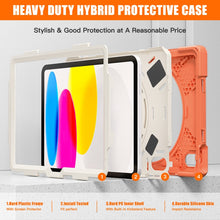 For iPad 10th Gen 10.9 2022 Rotatable Kickstand Grip Heavy Duty Hard Rugged Tablet Case(Coral Orange)