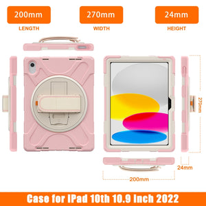 For iPad 10th Gen 10.9 2022 Rotatable Kickstand Grip Heavy Duty Hard Rugged Tablet Case(Cherry Pink)