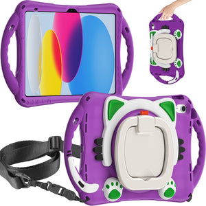 For iPad 10th Gen 10.9 2022 Cute Cat King Kids Shockproof Silicone Tablet Case(Purple)