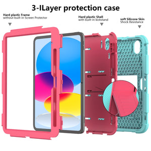 For iPad 10th Gen 10.9 2022 Two-Color Robot Shockproof Silicone + PC Protective Tablet Case(Mint Green + Rose Red)