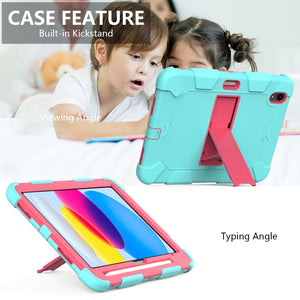 For iPad 10th Gen 10.9 2022 Two-Color Robot Shockproof Silicone + PC Protective Tablet Case(Mint Green + Rose Red)