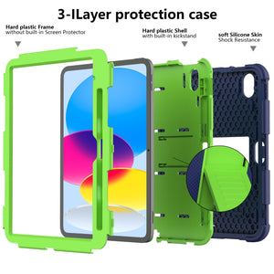 For iPad 10th Gen 10.9 2022 Two-Color Robot Shockproof Silicone + PC Protective Tablet Case(Navy Blue + Yellow Green)