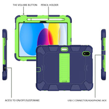 For iPad 10th Gen 10.9 2022 Two-Color Robot Shockproof Silicone + PC Protective Tablet Case(Navy Blue + Yellow Green)