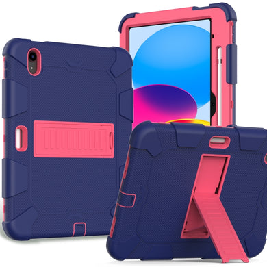 For iPad 10th Gen 10.9 2022 Two-Color Robot Shockproof Silicone + PC Protective Tablet Case(Navy Blue + Rose Red)