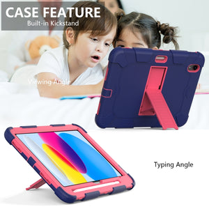 For iPad 10th Gen 10.9 2022 Two-Color Robot Shockproof Silicone + PC Protective Tablet Case(Navy Blue + Rose Red)