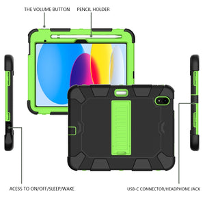 For iPad 10th Gen 10.9 2022 Two-Color Robot Shockproof Silicone + PC Protective Tablet Case(Black + Yellow Green)