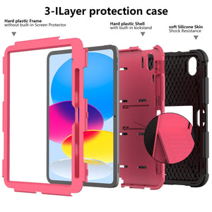 For iPad 10th Gen 10.9 2022 Two-Color Robot Shockproof Silicone + PC Protective Tablet Case(Black + Rose Red)