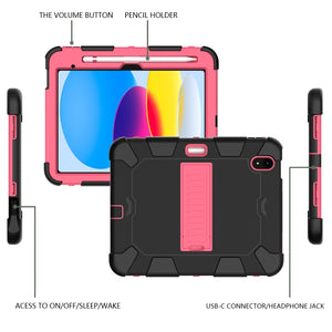 For iPad 10th Gen 10.9 2022 Two-Color Robot Shockproof Silicone + PC Protective Tablet Case(Black + Rose Red)