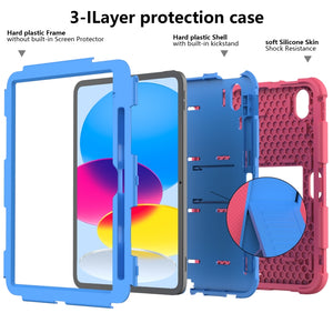 For iPad 10th Gen 10.9 2022 Two-Color Robot Shockproof Silicone + PC Protective Tablet Case(Rose Red + Blue)