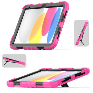 For iPad 10th Gen 10.9 2022 Shockproof Silicone + PC Protective Tablet Case(Black + Rose Red)