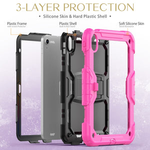 For iPad 10th Gen 10.9 2022 Shockproof Silicone + PC Protective Tablet Case(Black + Rose Red)