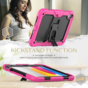 For iPad 10th Gen 10.9 2022 Shockproof Silicone + PC Protective Tablet Case(Black + Rose Red)