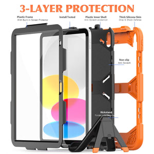 For iPad 10th Gen 10.9 2022 Rugged Silicone Hard PC Tablet Case with Holder(Orange)