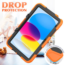 For iPad 10th Gen 10.9 2022 Rugged Silicone Hard PC Tablet Case with Holder(Orange)