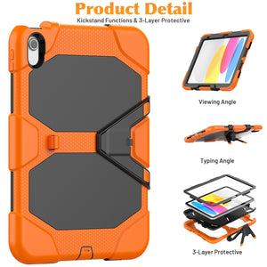 For iPad 10th Gen 10.9 2022 Rugged Silicone Hard PC Tablet Case with Holder(Orange)