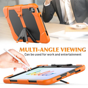 For iPad 10th Gen 10.9 2022 Rugged Silicone Hard PC Tablet Case with Holder(Orange)