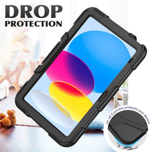 For iPad 10th Gen 10.9 2022 Rugged Silicone Hard PC Tablet Case with Holder(Black)