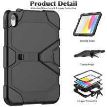 For iPad 10th Gen 10.9 2022 Rugged Silicone Hard PC Tablet Case with Holder(Black)