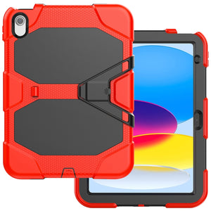 For iPad 10th Gen 10.9 2022 Rugged Silicone Hard PC Tablet Case with Holder(Red)