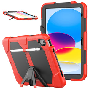 For iPad 10th Gen 10.9 2022 Rugged Silicone Hard PC Tablet Case with Holder(Red)