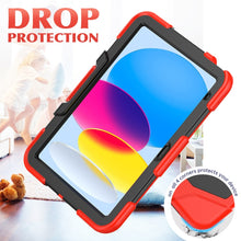 For iPad 10th Gen 10.9 2022 Rugged Silicone Hard PC Tablet Case with Holder(Red)