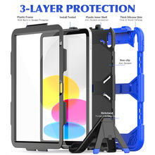 For iPad 10th Gen 10.9 2022 Rugged Silicone Hard PC Tablet Case with Holder(Blue)