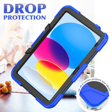 For iPad 10th Gen 10.9 2022 Rugged Silicone Hard PC Tablet Case with Holder(Blue)