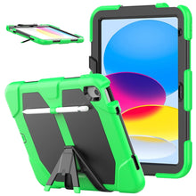 For iPad 10th Gen 10.9 2022 Rugged Silicone Hard PC Tablet Case with Holder(Green)