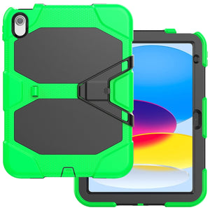 For iPad 10th Gen 10.9 2022 Rugged Silicone Hard PC Tablet Case with Holder(Green)