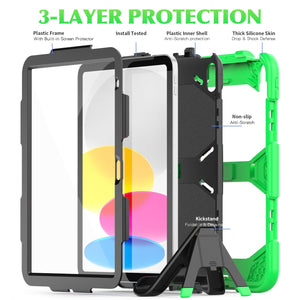 For iPad 10th Gen 10.9 2022 Rugged Silicone Hard PC Tablet Case with Holder(Green)