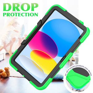 For iPad 10th Gen 10.9 2022 Rugged Silicone Hard PC Tablet Case with Holder(Green)