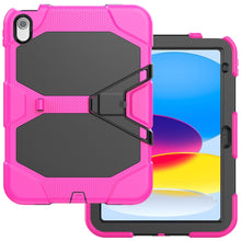 For iPad 10th Gen 10.9 2022 Rugged Silicone Hard PC Tablet Case with Holder(Rose Red)