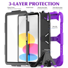 For iPad 10th Gen 10.9 2022 Rugged Silicone Hard PC Tablet Case with Holder(Purple)