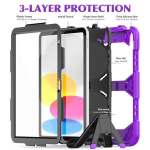 For iPad 10th Gen 10.9 2022 Rugged Silicone Hard PC Tablet Case with Holder(Purple)