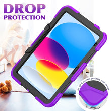 For iPad 10th Gen 10.9 2022 Rugged Silicone Hard PC Tablet Case with Holder(Purple)