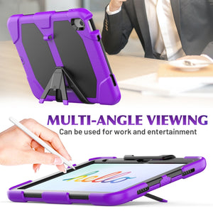 For iPad 10th Gen 10.9 2022 Rugged Silicone Hard PC Tablet Case with Holder(Purple)