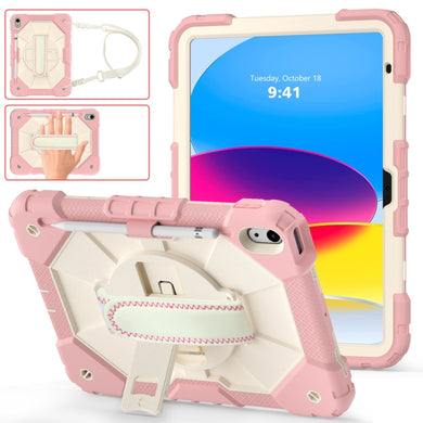 For iPad 10th Gen 10.9 2022 Contrast Color Robot Shockproof Silicon + PC Tablet Protective Case(Rose Gold+Beige)