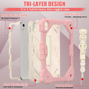 For iPad 10th Gen 10.9 2022 Contrast Color Robot Shockproof Silicon + PC Tablet Protective Case(Rose Gold+Beige)