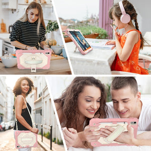 For iPad 10th Gen 10.9 2022 Contrast Color Robot Shockproof Silicon + PC Tablet Protective Case(Rose Gold+Beige)