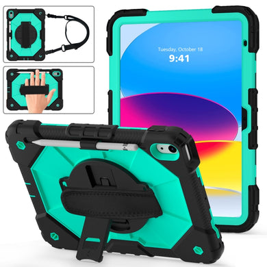 For iPad 10th Gen 10.9 2022 Contrast Color Robot Shockproof Silicon + PC Tablet Protective Case(Black+Mint)