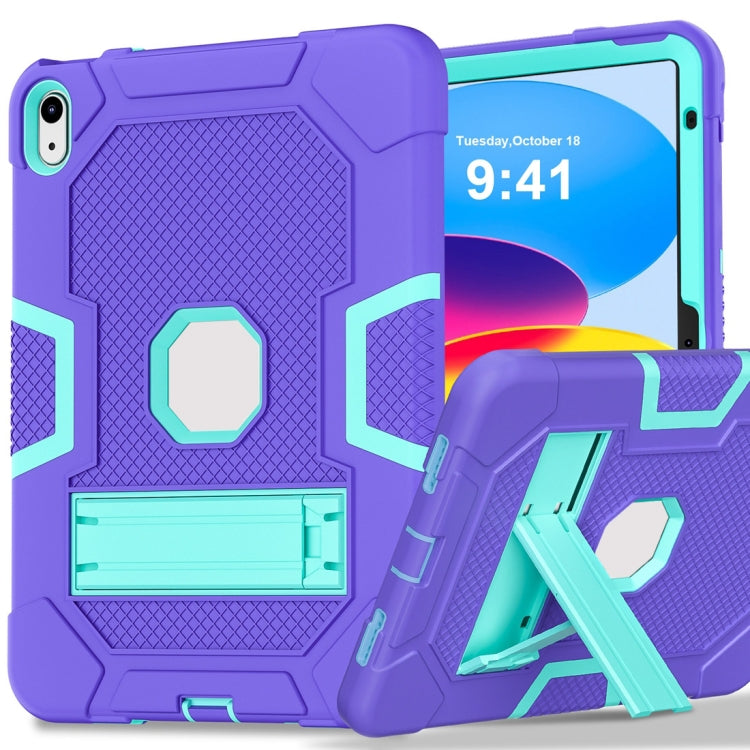 For iPad 10th Gen 10.9 2022 Contrast Color Robot Silicone + PC Tablet Protective Case(Purple Mint Green)