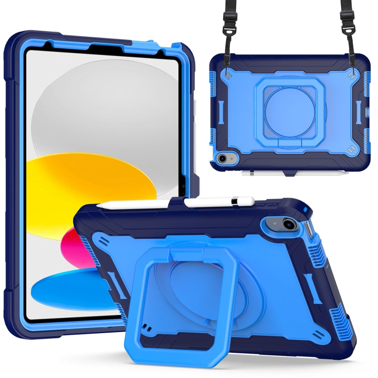 For iPad 10th Gen 10.9 2022 Silicone + PC Bracelet Holder Tablet Case(Navy Blue + Blue)