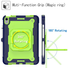 For iPad 10th Gen 10.9 2022 Silicone + PC Bracelet Holder Tablet Case(Navy Blue + Yellow Green)