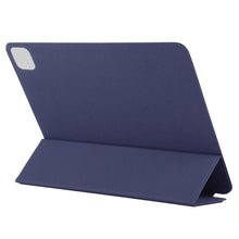 For iPad Pro 12.9 inch(2020) Horizontal Flip Ultra-thin Double-sided Clip Non-buckle Magnetic PU Leather Tablet Case With Three-folding Holder & Sleep / Wake-up Function(Dark Blue)