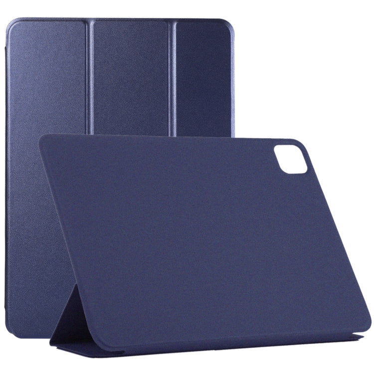 For iPad Pro 12.9 inch(2020) Horizontal Flip Ultra-thin Double-sided Clip Non-buckle Magnetic PU Leather Tablet Case With Three-folding Holder & Sleep / Wake-up Function(Dark Blue)