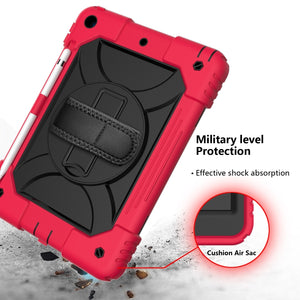 For iPad 10.2 Shockproof PC + Silicone Combination Case with Holder & Hand Strap & Shoulder Strap(Red+Black)