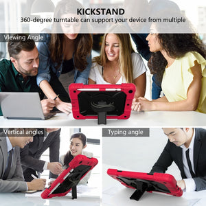 For iPad 10.2 Shockproof PC + Silicone Combination Case with Holder & Hand Strap & Shoulder Strap(Red+Black)