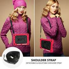 For iPad 10.2 Shockproof PC + Silicone Combination Case with Holder & Hand Strap & Shoulder Strap(Red+Black)